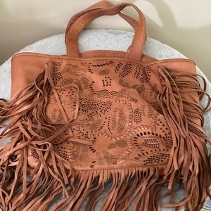 Frye leather messenger bag with fringe